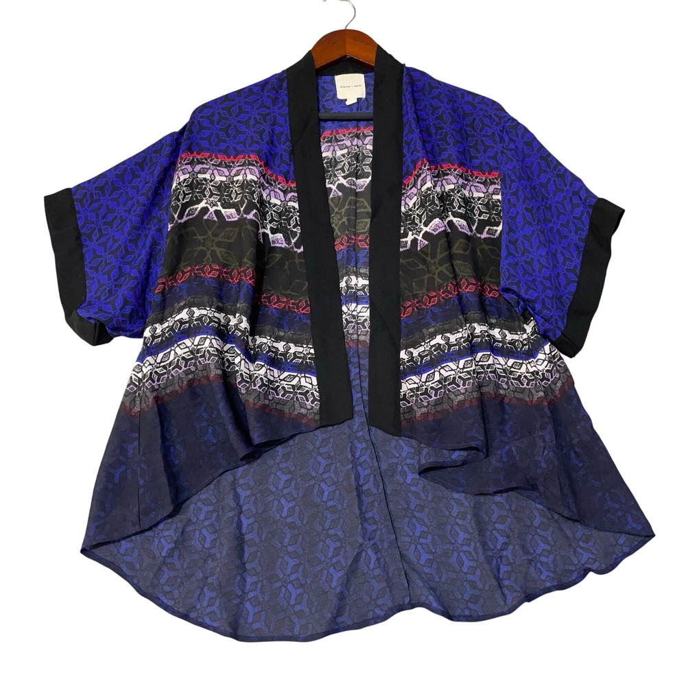 Silence + Noise Women's XS Blue Polyester Geometric Print Tunic Kimono Cardigan